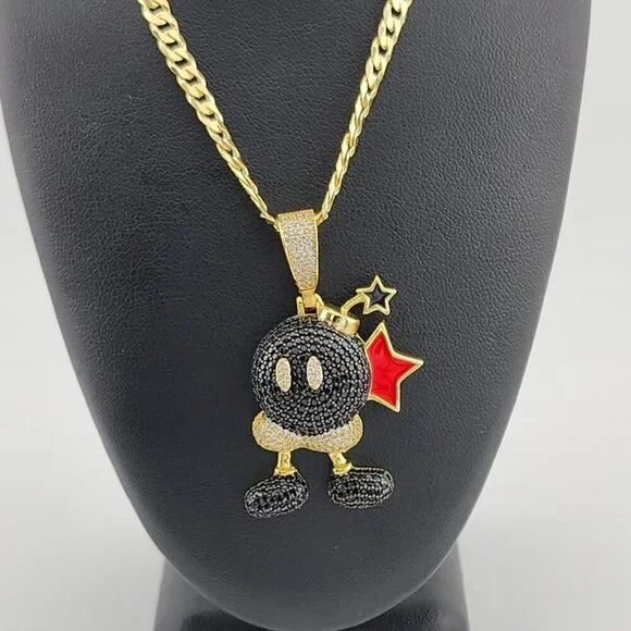 Brand New Sterling Silver 925 Mario Bomber Necklace